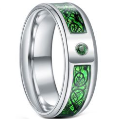 **COI Titanium Dragon Beveled Edges Ring With Created Green Emerald-6922AA