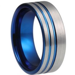 **COI Titanium Blue Silver Double Grooves Pipe Cut Flat Ring-6932AA