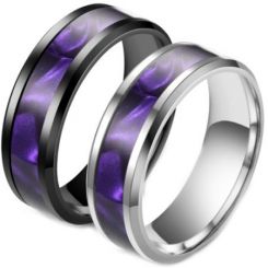 **COI Titanium Black/Silver Purple Blue Camo Beveled Edges Ring-6973AA