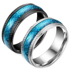 **COI Titanium Black/Silver Blue Dragon Ring-6993AA