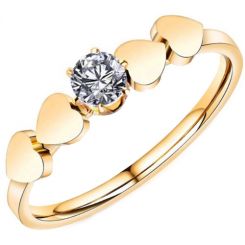 **COI Gold Tone Titanium Solitaire Ring With Hearts-7003AA