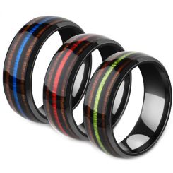 **COI Black Titanium Dome Court Ring With Brown Blue/Red/Green Wood-7072AA