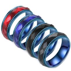 **COI Blue Titanium Step Edges Red/Black/Blue Facets Ring-7076AA