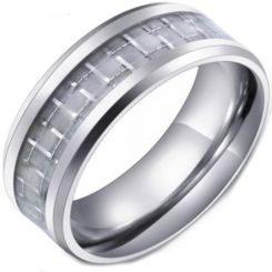 **COI Titanium Beveled Edges Ring With White Carbon Fiber-7098