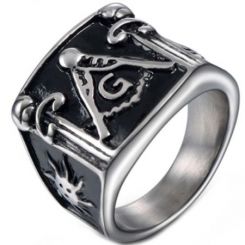 **COI Titanium Black Silver Masonic Freemason Ring-7114