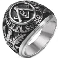 **COI Titanium Black Silver Masonic Freemason Ring-7115
