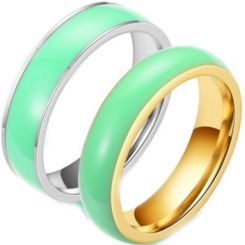 **COI Silver/Gold Tone Titanium Green Enamel Dome Court Ring-7127