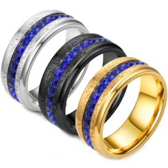 **COI Black/Gold Tone/Silver Titanium Step Edges Ring With Created Blue Sapphire-7131