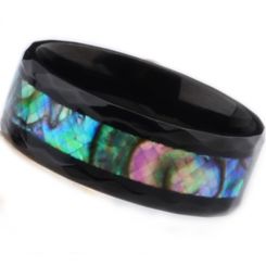 **COI Black Titanium Faceted Ring With Abalone Shell-7134