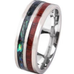 **COI Titanium Abalone Shell and Wood Pipe Cut Flat Ring-7135