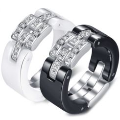 **COI Titanium Black/White Ceramic Ring With Cubic Zirconia-7153AA