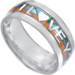 **COI Titanium Abalone Shell & Wood I Love You Dome Court Ring-7166
