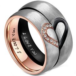 **COI Titanium Black/Rose Silver Ring With Hearts-7170