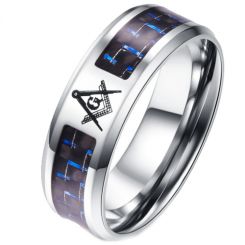 **COI Titanium Masonic Freemason Carbon Fiber Beveled Edges Ring-7192AA