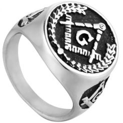 **COI Titanium Black Silver Masonic Freemason Ring-7204BB