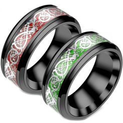 **COI Titanium Black Red/Green Dragon Beveled Edges Ring-7224AA