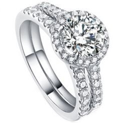 **COI Sterling Silver 925 Engagement Bridal Ring Set With Cubic Zirconia & PT950 Platinum Plating-7233AA