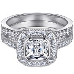 **COI Sterling Silver 925 Engagement Bridal Ring Set With Cubic Zirconia & PT950 Platinum Plating-7239AA