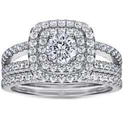 **COI Sterling Silver 925 Engagement Bridal Ring Set With Cubic Zirconia & PT950 Platinum Plating-7242AA
