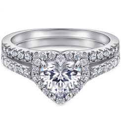 **COI Sterling Silver 925 Engagement Bridal Ring Set With Cubic Zirconia & PT950 Platinum Plating-7244AA