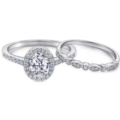 **COI Sterling Silver 925 Engagement Bridal Ring Set With Cubic Zirconia & PT950 Platinum Plating-7250AA