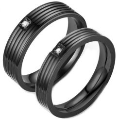 **COI Black Titanium Grooves Ring With Cubic Zirconia-7255AA