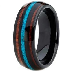 **COI Black Titanium Dome Court Ring With Wood & Turquoise-7275AA