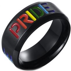 **COI Black Titanium Rainbow Pride Beveled Edges Ring-7276AA