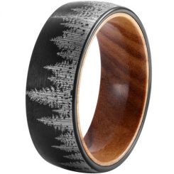 **COI Black Titanium Dome Court Forest Scene Ring With Wood-7292BB