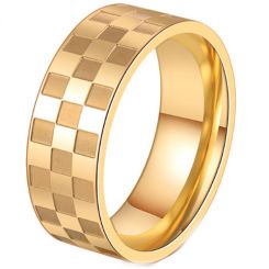 **COI Gold Tone Titanium Checkered Flag Pipe Cut Flat Ring-7294