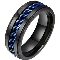 **COI Titanium Black Blue Keychain Link Step Edges Ring-7297