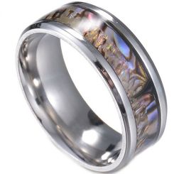 **COI Titanium Abalone Shell Beveled Edges Ring-7299