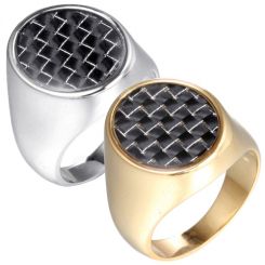 **COI Titanium Gold Tone/Silver Ring With Carbon Fiber-7332CC