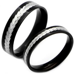 **COI Titanium Black Silver Wedding Couple Band Ring-7335CC