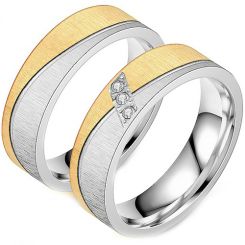 **COI Titanium Gold Tone Silver Wedding Couple Ring-7354BB