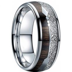 **COI Titanium Black/Silver Meteorite & Wood Dome Court Ring With Arrows-7370BB