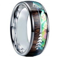 **COI Titanium Abalone Shell & Wood Dome Court Ring With Arrow-7376BB