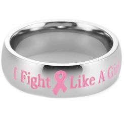 **COI Titanium Rose Silver I Fight Like A Girl Breast Cancer Dome Court Ring-7382BB