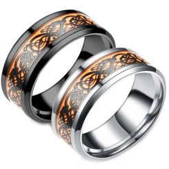 **COI Titanium Black/Silver Orange Dragon Beveled Edges Ring-7383BB