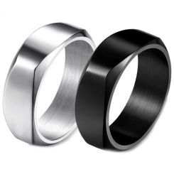 **COI Titanium Black/Silver Couple Wedding Band Ring-7385BB