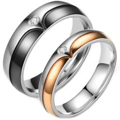 **COI Titanium Black/Rose Silver Ring With Cubic Zirconia-7387BB