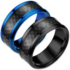 COI Titanium Black/Blue Beveled Edges Ring With Carbon Fiber-JT2729