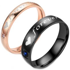 **COI Titanium Black/Rose Forever Love Heart Ring With Cubic Zirconia-7394BB