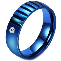 **COI Blue Titanium Grooves Ring With Cubic Zirconia-7399BB