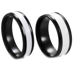**COI Black Titanium Beveled Edges Ring With White Ceramic-7407BB