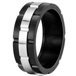 **COI Titanium Black Silver Tire Tread Ring-7417BB