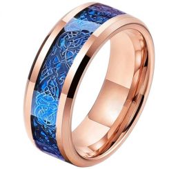 **COI Rose Titanium Blue Dragon Beveled Edges Ring With Carbon Fiber-7431BB