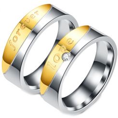 **COI Titanium Gold Tone Silver Forever Love Groove Ring-7447BB