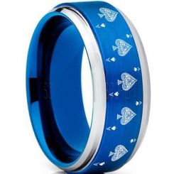 **COI Titanium Blue Silver Ace of Spades Beveled Edges Ring-7449