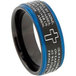 **COI Titanium Black Blue Cross Prayer Step Edges Ring-7480CC